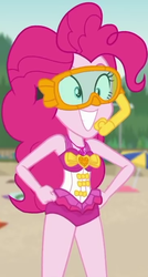 Size: 361x676 | Tagged: safe, screencap, pinkie pie, equestria girls, g4, my little pony equestria girls: better together, unsolved selfie mysteries, clothes, cropped, dive mask, goggles, pinkie pie swimsuit, snorkel, swimsuit