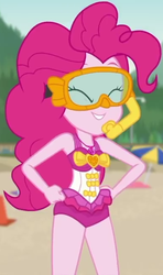 Size: 388x655 | Tagged: safe, screencap, pinkie pie, equestria girls, equestria girls series, g4, unsolved selfie mysteries, clothes, cropped, dive mask, goggles, pinkie pie swimsuit, snorkel, swimsuit