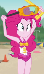 Size: 436x719 | Tagged: safe, screencap, pinkie pie, equestria girls, equestria girls series, g4, unsolved selfie mysteries, clothes, cropped, dive mask, goggles, pinkie pie swimsuit, swimsuit