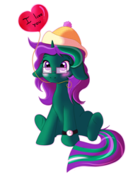 Size: 3000x4000 | Tagged: safe, artist:zobaloba, oc, oc only, oc:buggy code, pony, balloon, blushing, commission, cute, female, floppy ears, glasses, heart, heart balloon, i love you, mare, mouth hold, simple background, solo, transparent background, watch, ych result