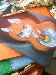 Size: 2448x3264 | Tagged: safe, artist:requiem♥, semi-anthro, high res, solo, traditional art