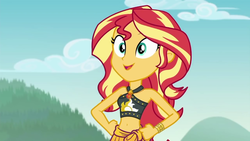 Size: 1280x720 | Tagged: safe, screencap, sunset shimmer, equestria girls, g4, my little pony equestria girls: better together, unsolved selfie mysteries, belly button, clothes, female, solo, swimsuit