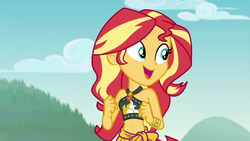 Size: 1280x720 | Tagged: safe, screencap, sunset shimmer, equestria girls, equestria girls series, g4, unsolved selfie mysteries, belly button, clothes, female, solo, swimsuit