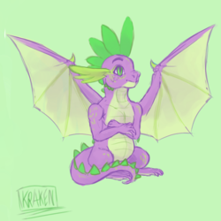 Size: 1024x1024 | Tagged: safe, artist:negativvekraken, spike, dragon, g4, molt down, adult, adult spike, crossed arms, green background, male, older, older spike, simple background, sitting, spread wings, winged spike, wings
