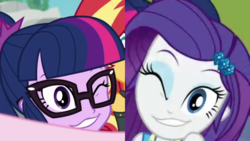 Size: 3416x1920 | Tagged: safe, edit, edited screencap, screencap, rarity, sci-twi, sunset shimmer, twilight sparkle, equestria girls, equestria girls specials, g4, my little pony equestria girls: better together, my little pony equestria girls: forgotten friendship, unsolved selfie mysteries, comparison, cute, duo, raribetes, selfie, smiling, twiabetes