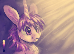 Size: 1200x874 | Tagged: safe, artist:xbi, oc, oc only, oc:lapush buns, bunnycorn, pony, unicorn, bust, color palette challenge, limited palette, portrait, solo