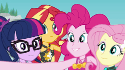 Size: 857x482 | Tagged: safe, screencap, fluttershy, pinkie pie, sci-twi, sunset shimmer, twilight sparkle, equestria girls, g4, my little pony equestria girls: better together, unsolved selfie mysteries, animated, cellphone, cute, diapinkes, female, geode of empathy, geode of sugar bombs, gif, group, magical geodes, nerd, one eye closed, phone, quartet, selfie, shimmerbetes, shyabetes, smartphone, smiling, twiabetes, wink