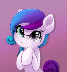 Size: 1200x1294 | Tagged: safe, artist:taneysha, oc, oc only, oc:aurora starling, earth pony, pony, :3, adorable face, cute, female, glasses, gradient background, gradient mane, heterochromia, looking at you, mare, ocbetes, simple background, solo