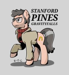 Size: 757x826 | Tagged: safe, artist:z-y-c, earth pony, pony, clothes, crossover, cutie mark, glasses, gravity falls, male, ponified, solo, stallion, stanford pines