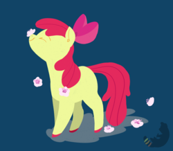 Size: 2427x2121 | Tagged: safe, artist:drutheredpanda, apple bloom, earth pony, pony, g4, colored hooves, eyes closed, female, filly, flower, flower on nose, high res, solo, squint, walking