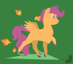 Size: 1280x1119 | Tagged: safe, artist:drutheredpanda, scootaloo, pegasus, pony, g4, female, filly, leaves, smiling, solo, walking
