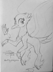 Size: 2318x3112 | Tagged: dead source, safe, artist:airfly-pony, oc, oc only, oc:shnobell', albatross, bird, bird pone, hybrid, pony, rcf community, bird tail, cute, design, elepatrium, elepatrium universe, female, high res, large wings, lineart, monochrome, poulix, solo, traditional art, wings