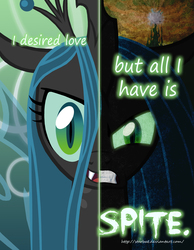 Size: 2000x2577 | Tagged: safe, artist:starbat, queen chrysalis, changeling, changeling queen, two sided posters, g4, angry, female, fury, hate, high res, looking at you, magic, poster, singing in the comments, solo, text