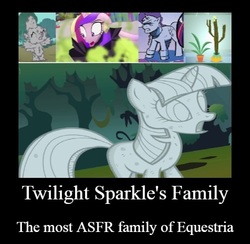 Size: 500x487 | Tagged: safe, edit, edited screencap, idw, screencap, night light, princess cadance, shining armor, spike, twilight sparkle, twilight velvet, alicorn, dragon, pony, unicorn, g4, molt down, my little pony: the movie, stare master, the cutie mark chronicles, spoiler:comic, spoiler:comic37, cactus, demotivational poster, female, inanimate tf, male, mare, meme, petrification, plant tf, potted plant, saguaro cactus, sparkle family, spike's family, stallion, transformation, unicorn twilight