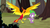 Size: 1280x720 | Tagged: safe, screencap, peewee, spike, bird, dragon, phoenix, g4, molt down, my little pony: friendship is magic, duo, forest, happy, landing, male, open beak, spread wings, wings