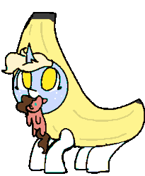 Size: 328x400 | Tagged: safe, artist:nootaz, oc, oc only, oc:banana pie, oc:nootaz, animated, banana, banana costume, banana suit, clothes, costume, food, food costume, plushie, simple background, transparent background