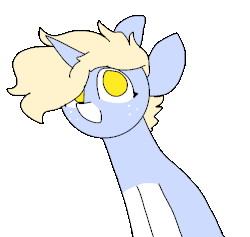 Size: 750x710 | Tagged: safe, artist:nootaz, oc, oc only, oc:nootaz, pony, unicorn, :>, animated, female, hair over one eye, looking at you, mare, no, no pupils, simple background, smiling, solo, text, transparent background, wide eyes