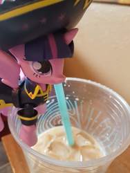 Size: 3024x4032 | Tagged: safe, twilight sparkle, alicorn, pony, g4, big sip, coffee, drinking, guardians of harmony, iced coffee, irl, merchandise, misadventures of the guardians, photo, pirate, straw, toy, twilight sparkle (alicorn)