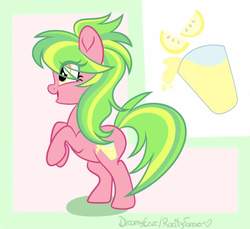 Size: 933x856 | Tagged: safe, artist:dreamyeevee, lemon zest, earth pony, pony, equestria girls, g4, cute, equestria girls ponified, female, juice, lemonade, ponified, solo, zestabetes