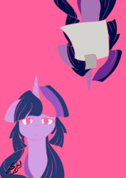 Size: 1024x1443 | Tagged: safe, artist:shujiwakahisaa, twilight sparkle, pony, g4, female, lost one's weeping, paper, pink background, simple background, song reference, vocaloid