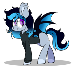 Size: 1024x932 | Tagged: safe, artist:mintoria, oc, oc only, oc:soona, bat pony, pony, clothes, female, glasses, mare, shirt, simple background, solo, transparent background