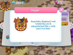 Size: 2048x1536 | Tagged: safe, gameloft, capper dapperpaws, abyssinian, anthro, g4, my little pony: the movie, game, game screencap, introduction card, klugetown, male, rhyme
