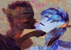 Size: 600x424 | Tagged: safe, artist:wolfiedrawie, oc, oc only, gay, kissing, male, oc x oc, shipping