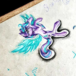 Size: 505x505 | Tagged: safe, artist:dankpegasista, starlight glimmer, g4, artificial wings, augmented, female, floating, magic, magic wings, raised hooves, smol, spread wings, traditional art, wings