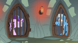 Size: 3516x1957 | Tagged: dead source, safe, artist:porygon2z, starlight glimmer, trixie, g4, abuse, cage, cruel, crying, downvote bait, dungeon, glimmerbuse, sad, sadlight glimmer, trixiebuse