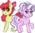 Size: 637x612 | Tagged: safe, artist:ivybrush, apple bloom, diamond tiara, g4, alternate hairstyle, blushing, female, heart eyes, lesbian, older, older apple bloom, older diamond tiara, ship:diamondbloom, shipping, simple background, transparent background, wingding eyes