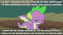 Size: 1920x1080 | Tagged: safe, edit, edited screencap, screencap, spike, dragon, g4, molt down, crater, forty six & 2, image macro, lyrics, male, meme, solo, song reference, text, tool (band), winged spike, wings