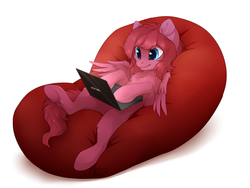 Size: 2400x1800 | Tagged: safe, artist:reysi, oc, oc only, oc:seraphic crimson, pegasus, pony, beanbag chair, chest fluff, computer, laptop computer, on back, simple background, solo, white background