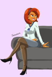 Size: 5330x7772 | Tagged: safe, artist:jeglegator, stellar flare, human, equestria girls, g4, the parent map, absurd resolution, clothes, couch, dreamworks face, equestria girls-ified, female, gesture, high heels, lipstick, milf, pantyhose, patting, purple background, red lipstick, shoes, simple background, solo, stellar milf