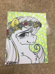Size: 960x1280 | Tagged: safe, artist:nightmare-moons-throneroom, fluttershy, pony, g4, abstract background, blushing, chest fluff, female, floral head wreath, flower, mare, smiling, solo, wip