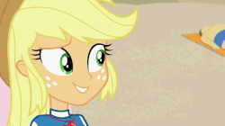 Size: 883x496 | Tagged: safe, screencap, applejack, rarity, equestria girls, g4, lost and found, my little pony equestria girls: better together, animated, close-up, cute, duo, ear piercing, female, gif, piercing, please, raribetes