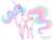 Size: 1000x749 | Tagged: safe, artist:weasselk, princess celestia, alicorn, pony, g4, doodle, ethereal mane, ethereal tail, female, flowing mane, flowing tail, mare, missing accessory, multicolored mane, multicolored tail, plump, simple background, smiling, solo, the ass was fat, white background