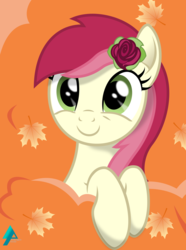 Size: 1636x2198 | Tagged: safe, artist:arifproject, roseluck, earth pony, pony, g4, autumn, cute, female, flower, flower in hair, leaf, mare, rose, show accurate, simple background, solo