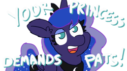 Size: 1280x720 | Tagged: safe, artist:threetwotwo32232, princess luna, alicorn, pony, g4, dialogue, female, mare, pats, simple background, solo, transparent background