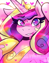 Size: 800x1032 | Tagged: safe, artist:rayadra, princess cadance, alicorn, pony, g4, blushing, drool, female, heart eyes, in love, looking at you, love, mare, wingding eyes