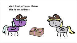 Size: 1280x720 | Tagged: safe, artist:round trip, appointed rounds, derpy hooves, round trip's mlp season 8 in a nutshell, g4, the break up breakdown, big mac doesn't know how to write postal address properly, hat, in a nutshell, mailmare hat