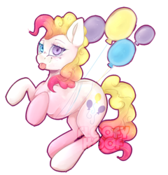 Size: 1028x1069 | Tagged: safe, artist:floofyhoof, pinkie pie, surprise, pony, g4, balloon, female, fusion, heterochromia, ship:pinkieprise, simple background, solo, tongue out, transparent background