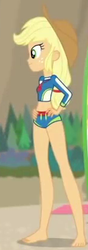 Size: 148x419 | Tagged: safe, screencap, applejack, blue crushed, equestria girls, g4, my little pony equestria girls: better together, barefoot, clothes, cropped, feet, female, hand on hip, solo, swimsuit