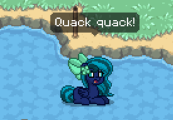 Size: 826x574 | Tagged: safe, oc, oc:midnight mist, duck, pegasus, pony, pony town, behaving like a duck, derp, pegaduck, quack