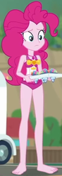 Size: 210x596 | Tagged: safe, screencap, pinkie pie, human, equestria girls, equestria girls series, g4, too hot to handle, barefoot, clothes, cropped, feet, female, geode of sugar bombs, snow cone, solo, swimsuit