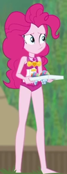 Size: 225x581 | Tagged: safe, screencap, pinkie pie, human, equestria girls, equestria girls series, g4, too hot to handle, barefoot, clothes, cropped, feet, female, geode of sugar bombs, snow cone, solo, swimsuit