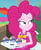 Size: 537x647 | Tagged: safe, screencap, pinkie pie, human, equestria girls, g4, my little pony equestria girls: better together, too hot to handle, clothes, cropped, female, geode of sugar bombs, magical geodes, one-piece swimsuit, pinkie pie swimsuit, snow cone, solo, swimsuit