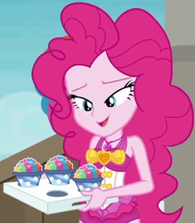Size: 552x630 | Tagged: safe, screencap, pinkie pie, human, equestria girls, g4, my little pony equestria girls: better together, too hot to handle, clothes, cropped, female, snow cone, solo, swimsuit