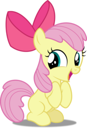 Size: 3069x4500 | Tagged: safe, derpibooru exclusive, edit, apple bloom, fluttershy, earth pony, pony, g4, adorabloom, bow, cute, female, filly, filly fluttershy, foal, happy, high res, palette swap, recolor, shyabetes, simple background, solo, transparent background, vector, yellow skin, younger