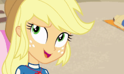Size: 1200x720 | Tagged: safe, screencap, applejack, rarity, equestria girls, equestria girls series, g4, lost and found, animated, ear piercing, earring, female, gif, happy, jewelry, oh my gosh, piercing, surprised, wide eyes