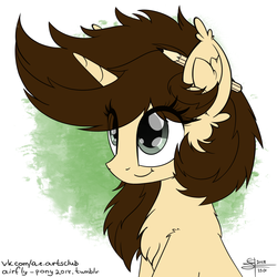 Size: 4200x4200 | Tagged: safe, artist:airfly-pony, derpibooru exclusive, oc, oc only, oc:nastich karandasheva, pony, unicorn, rcf community, absurd resolution, chest fluff, cute, ear fluff, looking up, pencil, ponified, smiling, solo